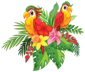  Colorful Birds with Tropical Flowers Illustration © GraphicsRF