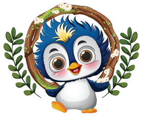 Cute Penguin with Floral Wreath
