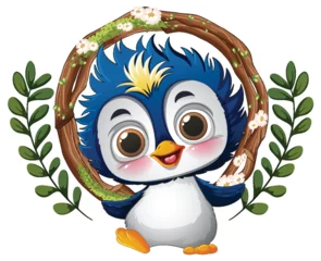  Cute Penguin with Floral Wreath © GraphicsRF