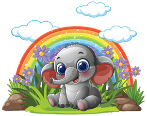 Cute Elephant Under a Rainbow
