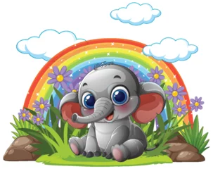  Cute Elephant Under a Rainbow © GraphicsRF