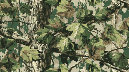 Forest real tree hunting camouflage seamless pattern design for military and hunting uniform. Hunting camouflage