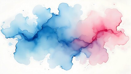 Obraz premium Blue and Pink Abstract Watercolor Ink Cloud on White Background