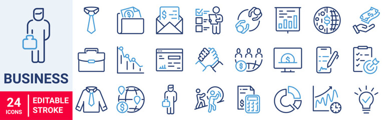 Business web line icons set. Editable stroke. Vector illustration