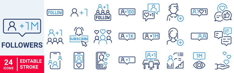 Followers web line icons. Like, comment. Vector illustration