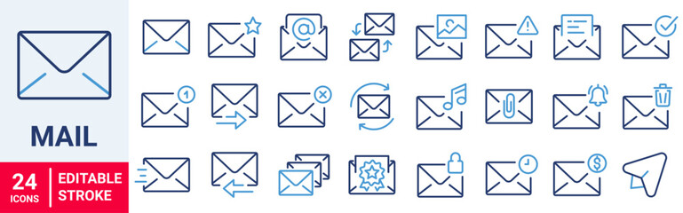Email web Line Icons. Mail message. Newsletter, Email document. Editable Stroke.