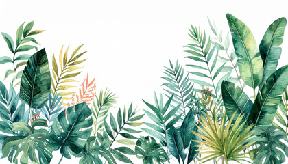 - Lush Tropical Leaf Arrangement – Watercolor Painting of Vibrant Greenery