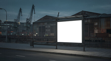 Obraz premium Empty billboard on a city bus stop at night