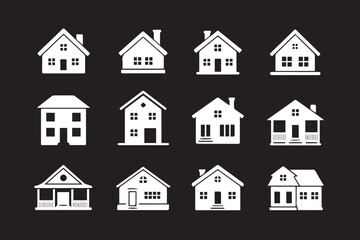 architectural house icons set for real estate listings, interior design, construction plans and branding materials vector