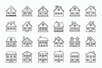 collection of 20 minimal house silhouettes and outlines for modern home design and blueprint illustrations vector