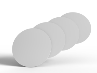 Round drink or beer coaster mockup set, isolated on background. Protection bierdeckel for beer glasses, bottle, can, cup holder. Empty bottle coaster lying template for beverage branding. 3d render