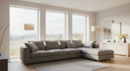 Fototapeta premium Blured background of modern home living room interior with sofa