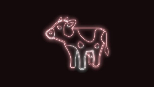  Cow Icon Neon Seamless Loop 4K with Black Background Animated Promotional Typography for Video Editing