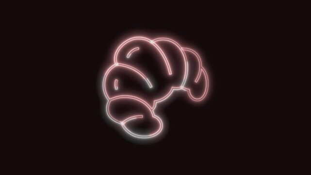  Croissant Icon Neon Seamless Loop 4K with Black Background Animated Promotional Typography for Video Editing