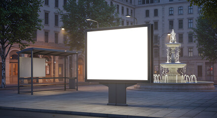 Fototapeta premium Empty city billboard at dusk