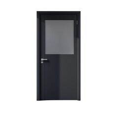 3D render of a modern black door with glass, isolated on a transparent background (5)