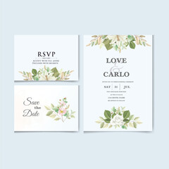 Watercolor Floral Wedding Invitation and RSVP Template Set