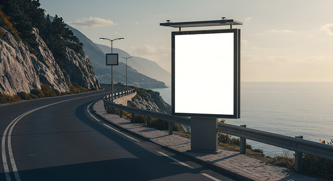 Scenic roadside billboard at sunset