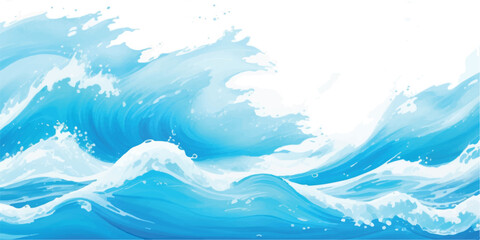 Abstract pure blue watercolor ocean wave texture background for soft graphic design.  Light transparent blue watercolor wave texture seamless background for web banners