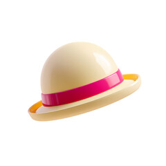 Fototapeta premium 3d icon of yellow safari hat with pink band isolated on transparent background