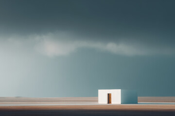 minimalist studio photograph of solar thermal plant in algeria under dramatic storm clouds featuring repeating