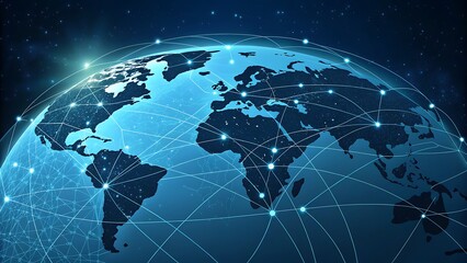 Fototapeta premium Futuristic Earth Network Illustration with Interconnected Lines and Digital Blue Black Aesthetic
