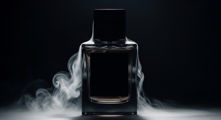 Mysterious Dark Perfume Bottle with Smoky Vapor Enigmatic Fragrance Photography