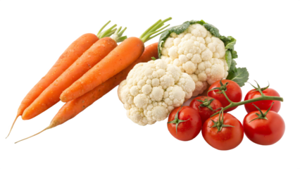 Fresh carrots cauliflower and tomatoes isolated on transparent background offer a colorful and healthy food choice