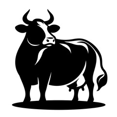 cow black and white vector illustration, isolated on white background