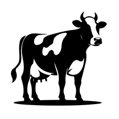 cow black and white vector illustration, isolated on white background