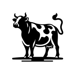 cow black and white vector illustration, isolated on white background