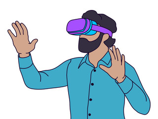 a man playing virtual reality, colorful vector illustration