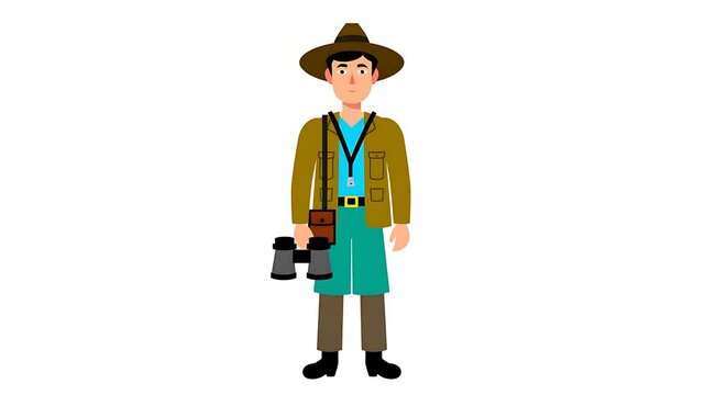 Cartoon Naturalist or Explorer with Binoculars