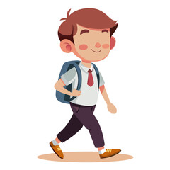 a boy going to school, colorful vector illustration