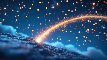 Obraz premium Glowing trail in the sky left behind by a shooting star in a realm of dreams and wonder.