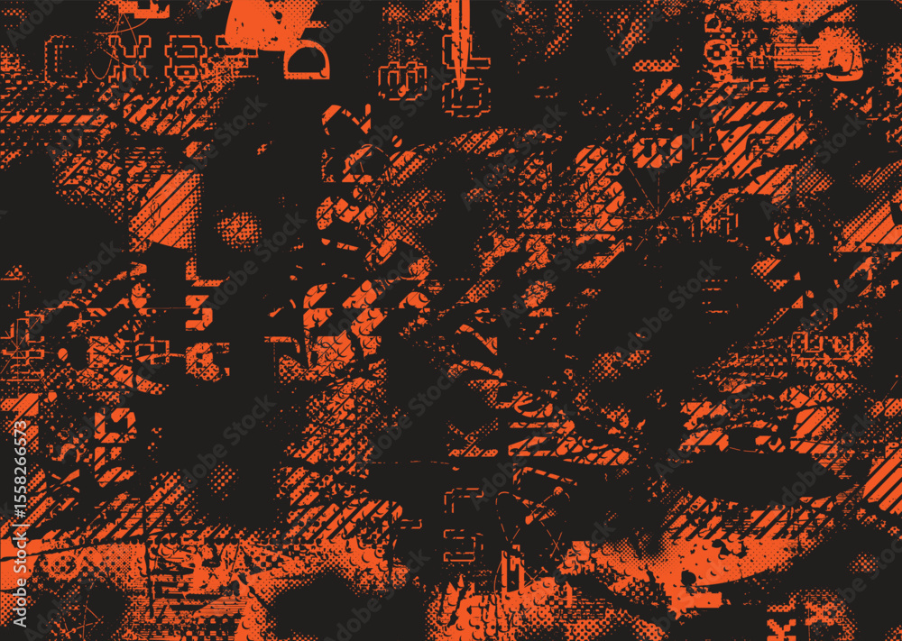 Aufkleber Glitch distorted geometric shape . Noise destroyed logo . Trendy defect error shapes . Glitched frame .Grunge textured . Distressed effect .Vector shapes with a halftone dots screen print texture. 