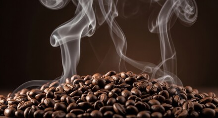 Aroma of freshly roasted coffee beans a captivating image showcasing the rich, dark brown color and steam rising from a pile of coffee beans