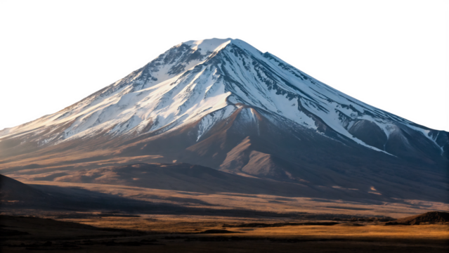 Snow capped mountain isolated on transparent background showcases a majestic peak against a clear sky