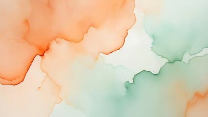 Obraz premium Abstract watercolor ink flow with soft peach and mint green blended colors