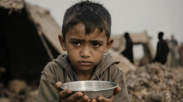 Sad boy after effect of war