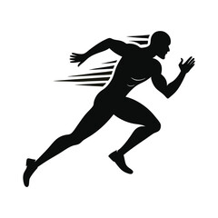 silhouette of an athletic man running with dynamic posture and motion lines