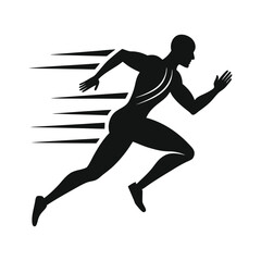 silhouette of an athletic man running with dynamic posture and motion lines
