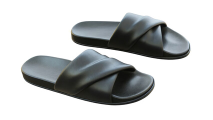 3D illustration Black slide sandals with crossed straps.
