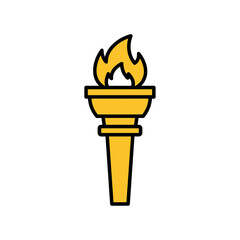 Simple graphic design element yellow torch burning flame icon vector illustration isolated on white background representing victory success achievement power inspiration ceremony