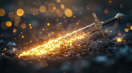 Jewel embedded in a sword hilt glowing with an inner fire