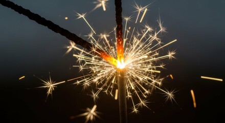 Obraz premium Sparkler burning with bright sparks against a dark background.