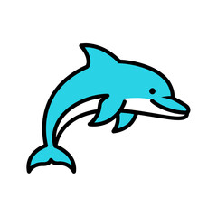 Fototapeta premium Vibrant professional simple vector illustration of a cheerful blue dolphin marine mammal gracefully leaping from the water perfect digital graphic design asset icon symbol