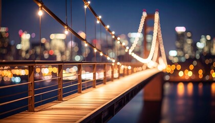Obraz premium Night Lights Adorn Suspension Bridge over Cityscape