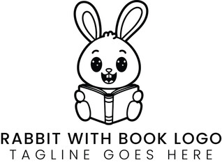 Cute Rabbit Reading Book Logo for Childrens Education