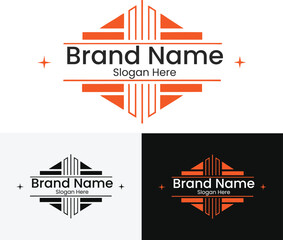 Modern geometric logo design with brand name and slogan placeholder